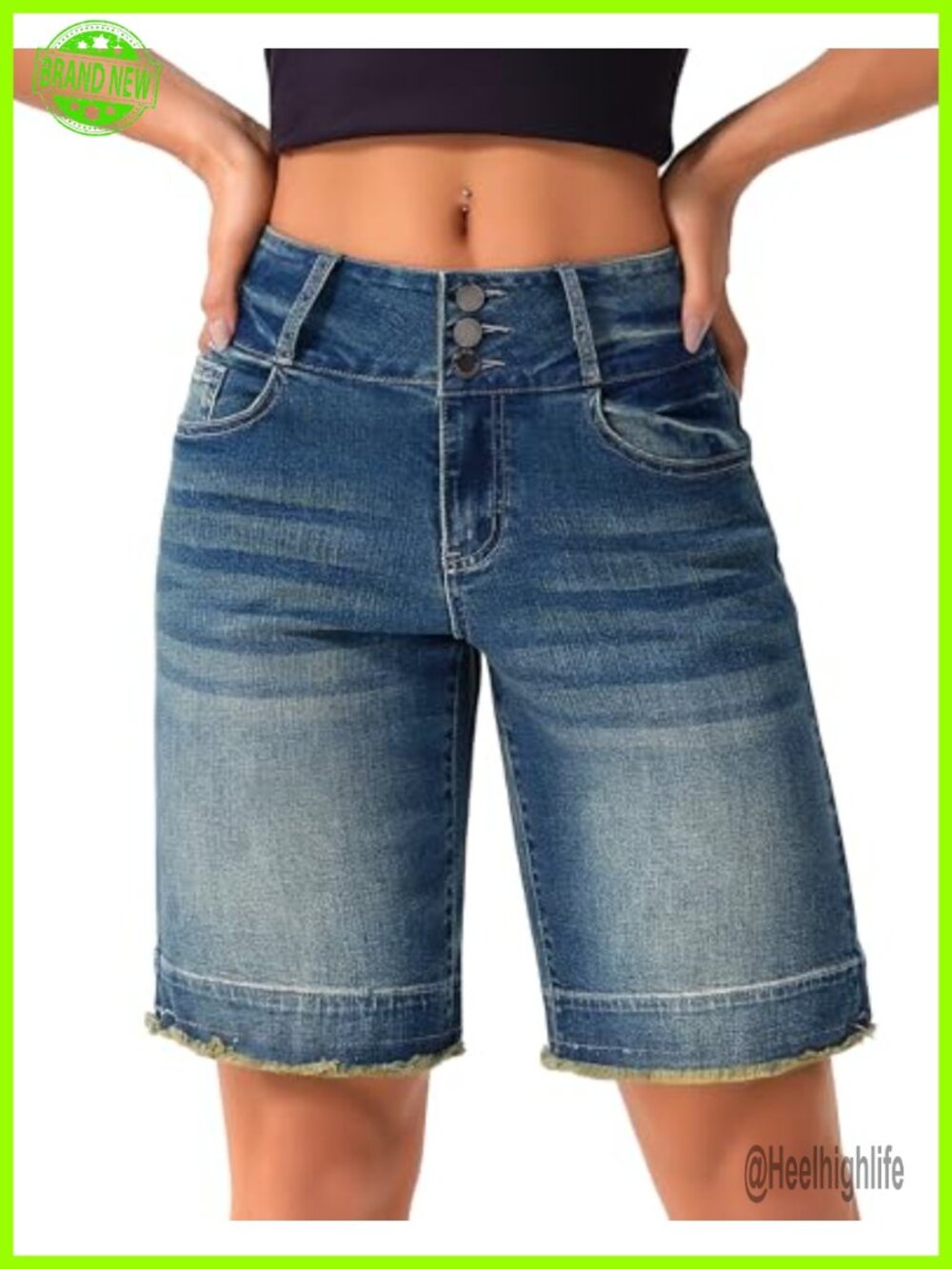High Rise Frayed Hem Denim Shorts 5 Pocket Stretchy Casual Summer